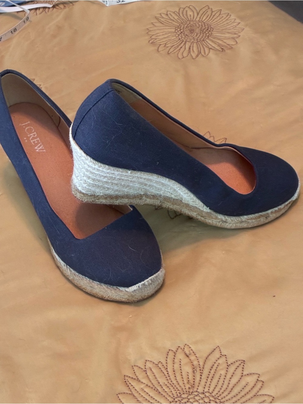 J. Crew Navy Canvas Espadrille Wedge Heels